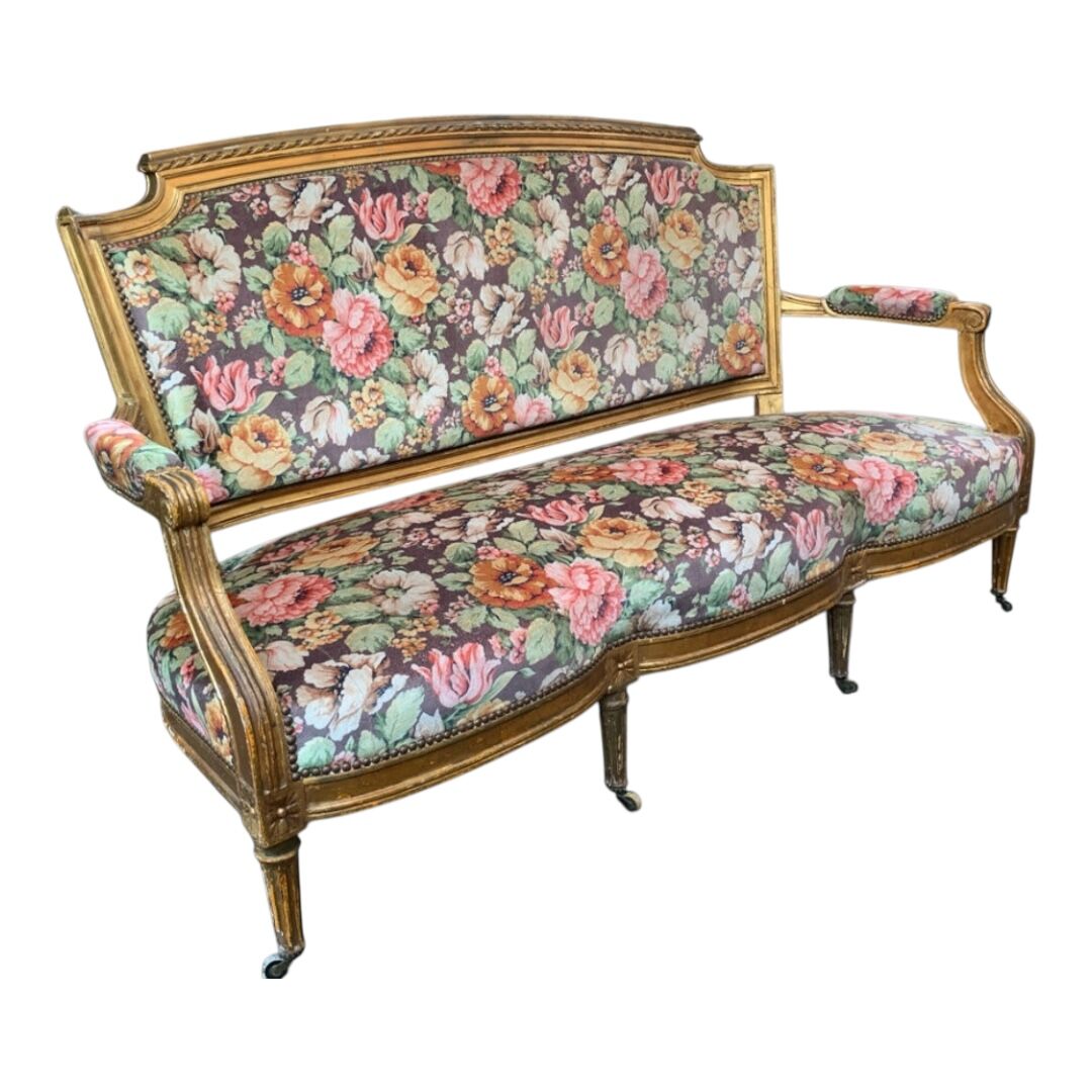 19th-century floral velvet bench