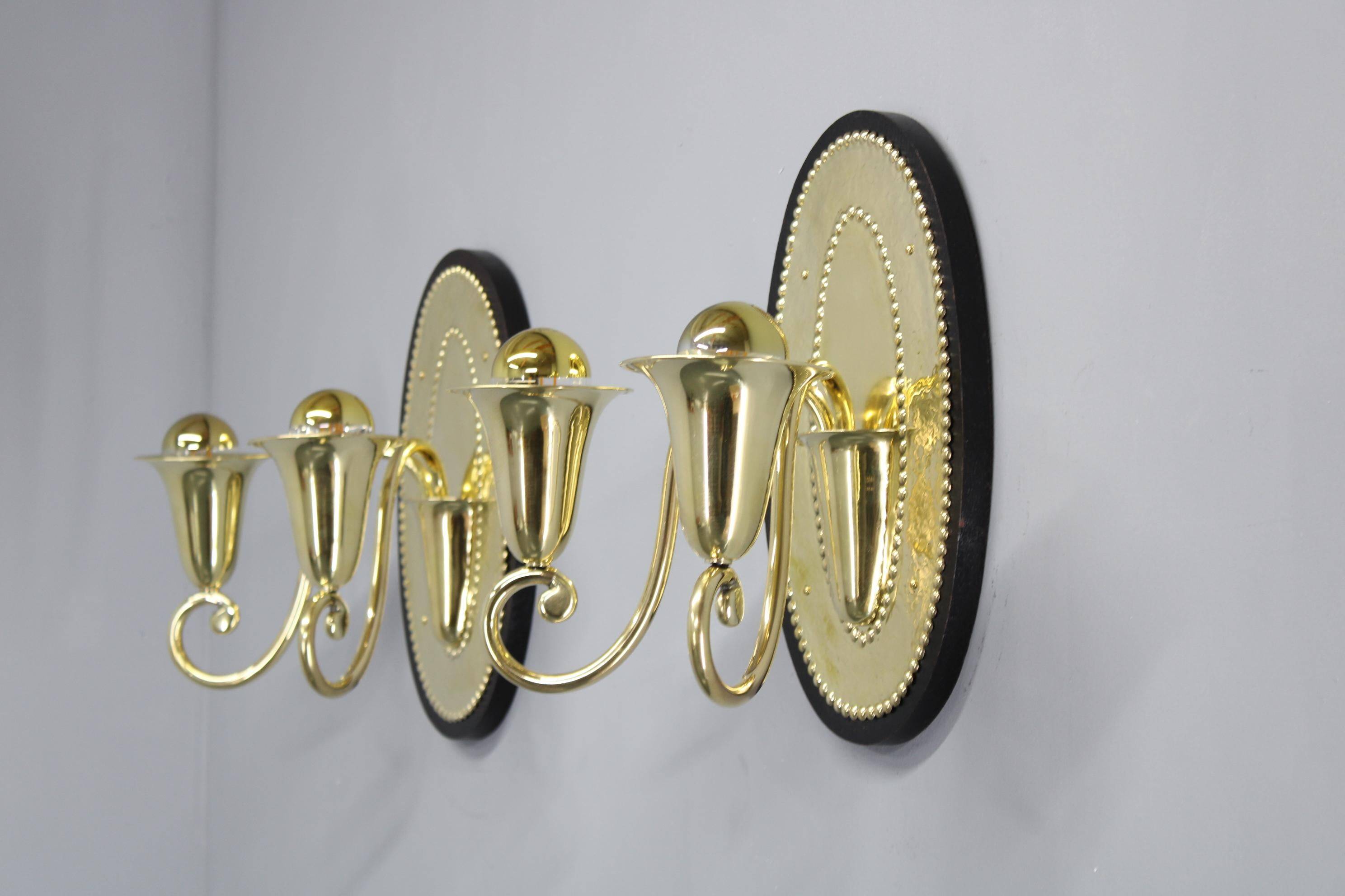 Art Nouveau brass wall sconces Hoffmann style, 1920s