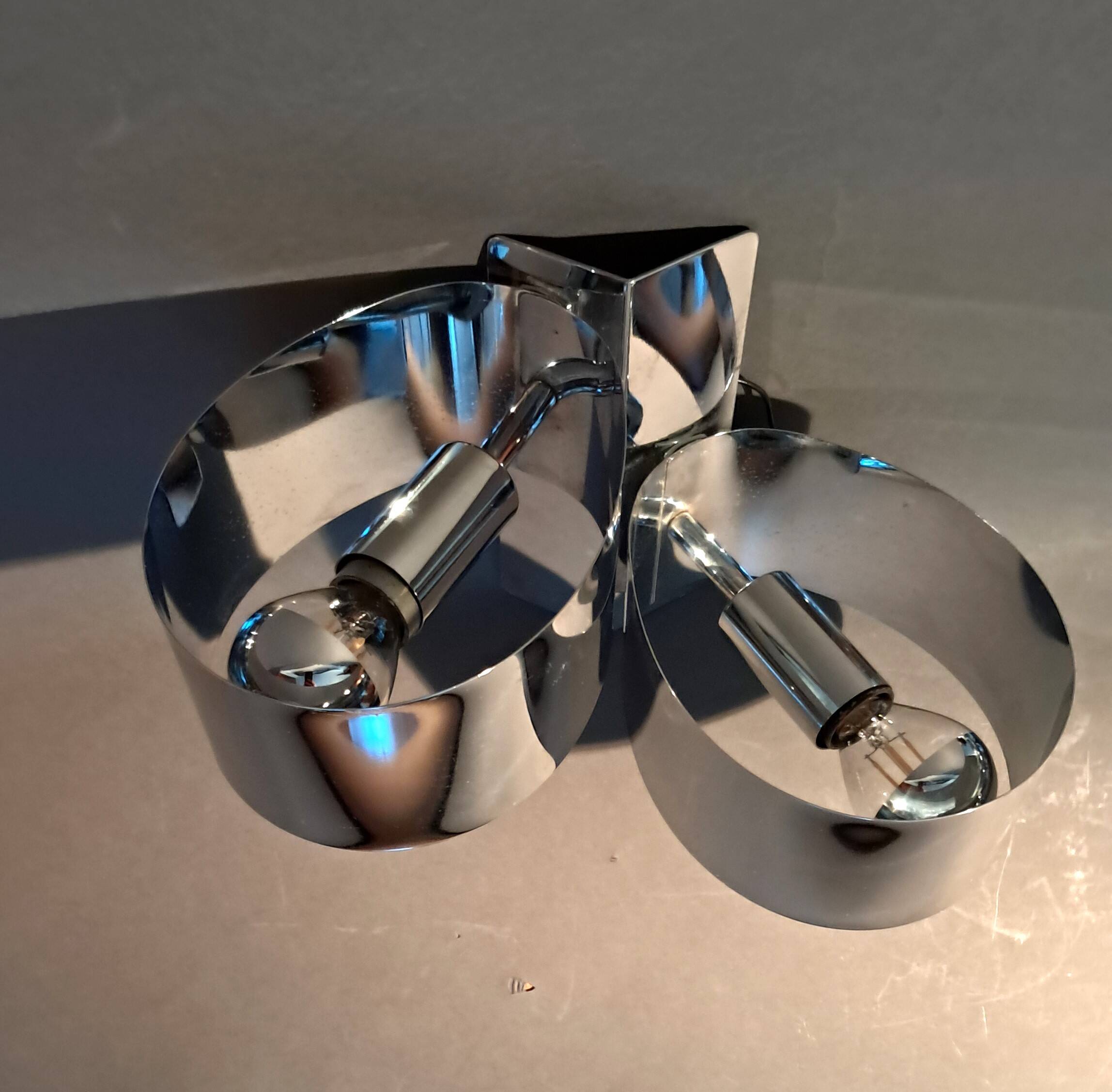 Spage age stainless steel wall light with two lights, 1970.
