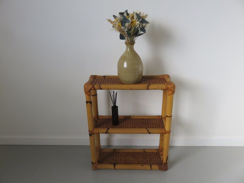 Rattan canning shelf, bamboo 60s 70s