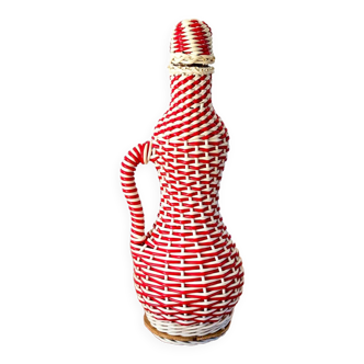 grande bouteille en scoubidou rouge et blanc années 70