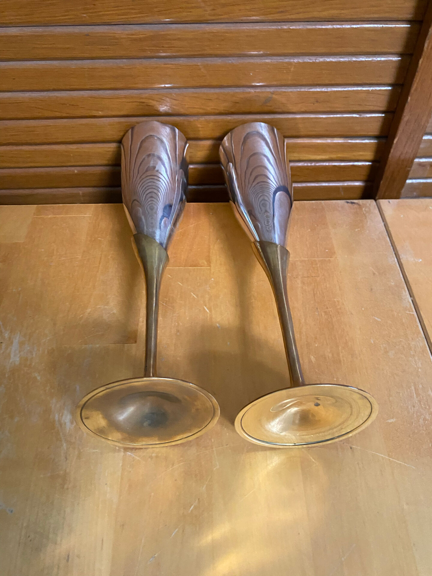 Paire Flûte Champagne Métal Chromé + Doré Vintage #E368