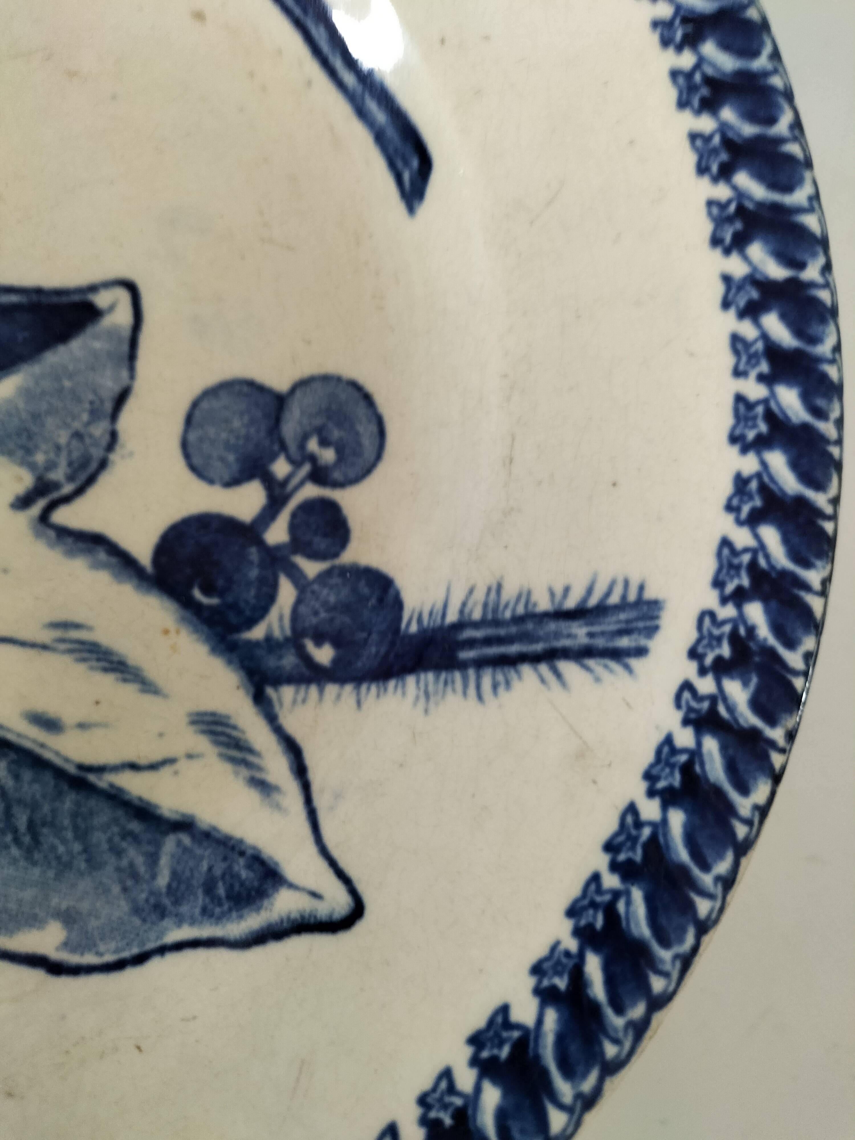 E. Bourgeois Grand Dépôt plant blue decoration washbasin plate