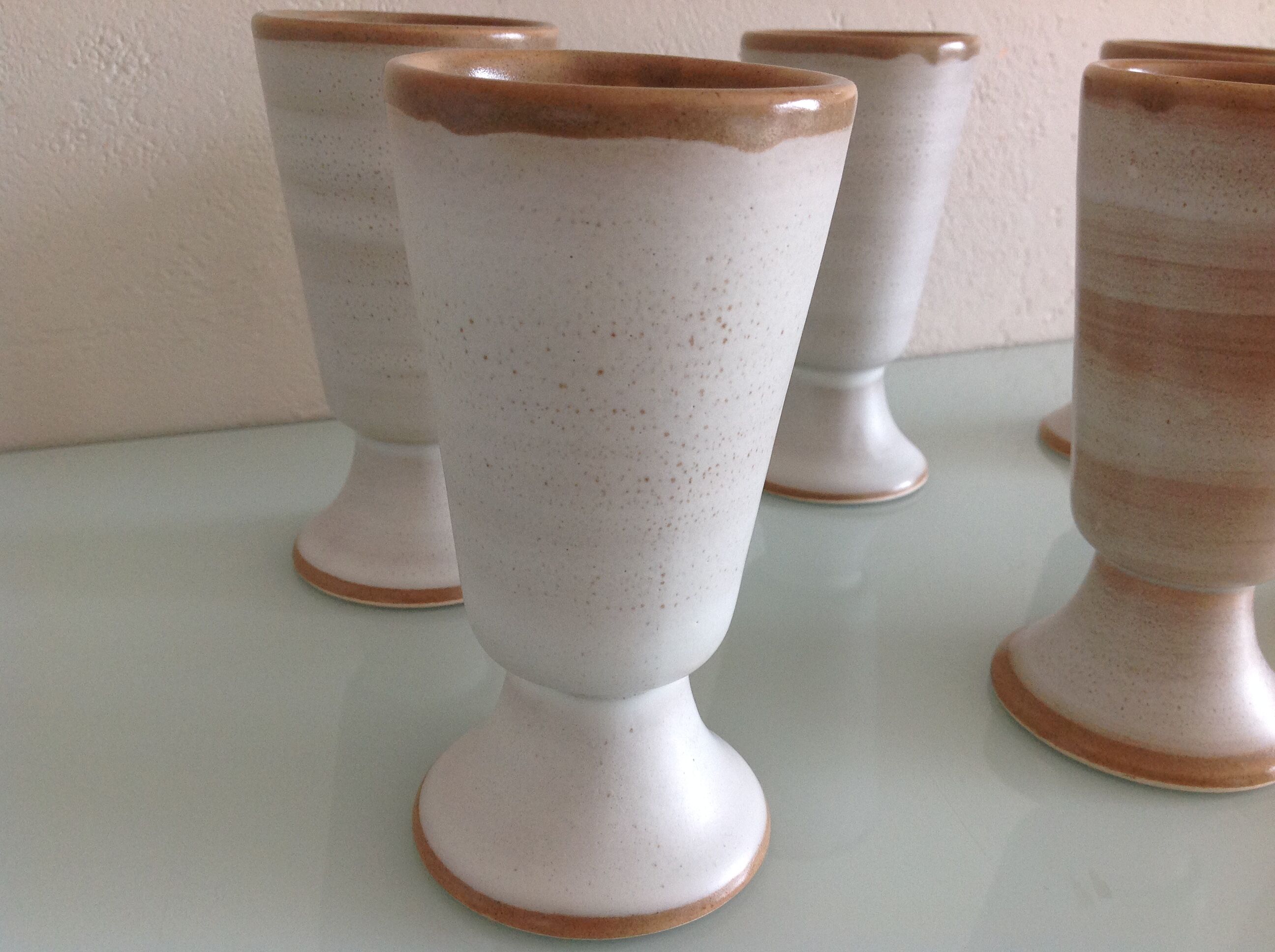 Suite of six mazagrans in grey-beige / vintage ceramic 70s-80s