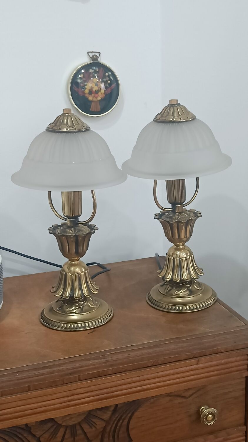 Vintage lamp in metal with brass finish and frosted opaline glass – 2 available