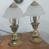 Vintage lamp in metal with brass finish and frosted opaline glass – 2 available