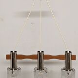 Scandinavian chandelier with 3 lights in teak and glass from the 60s/70s