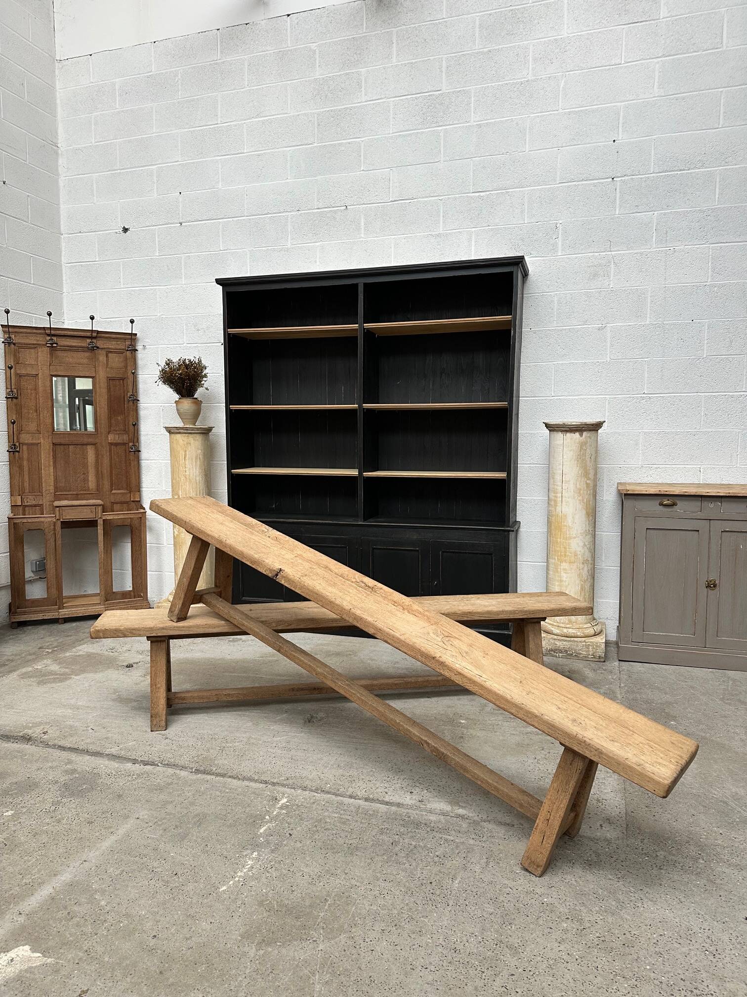 Pair of solid oak farm benches