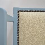 Fully restored bridge chair, curly wool fabric