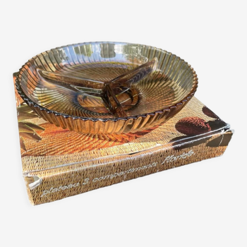Amber glass service ramekin in box vintage from Veropa model Florida
