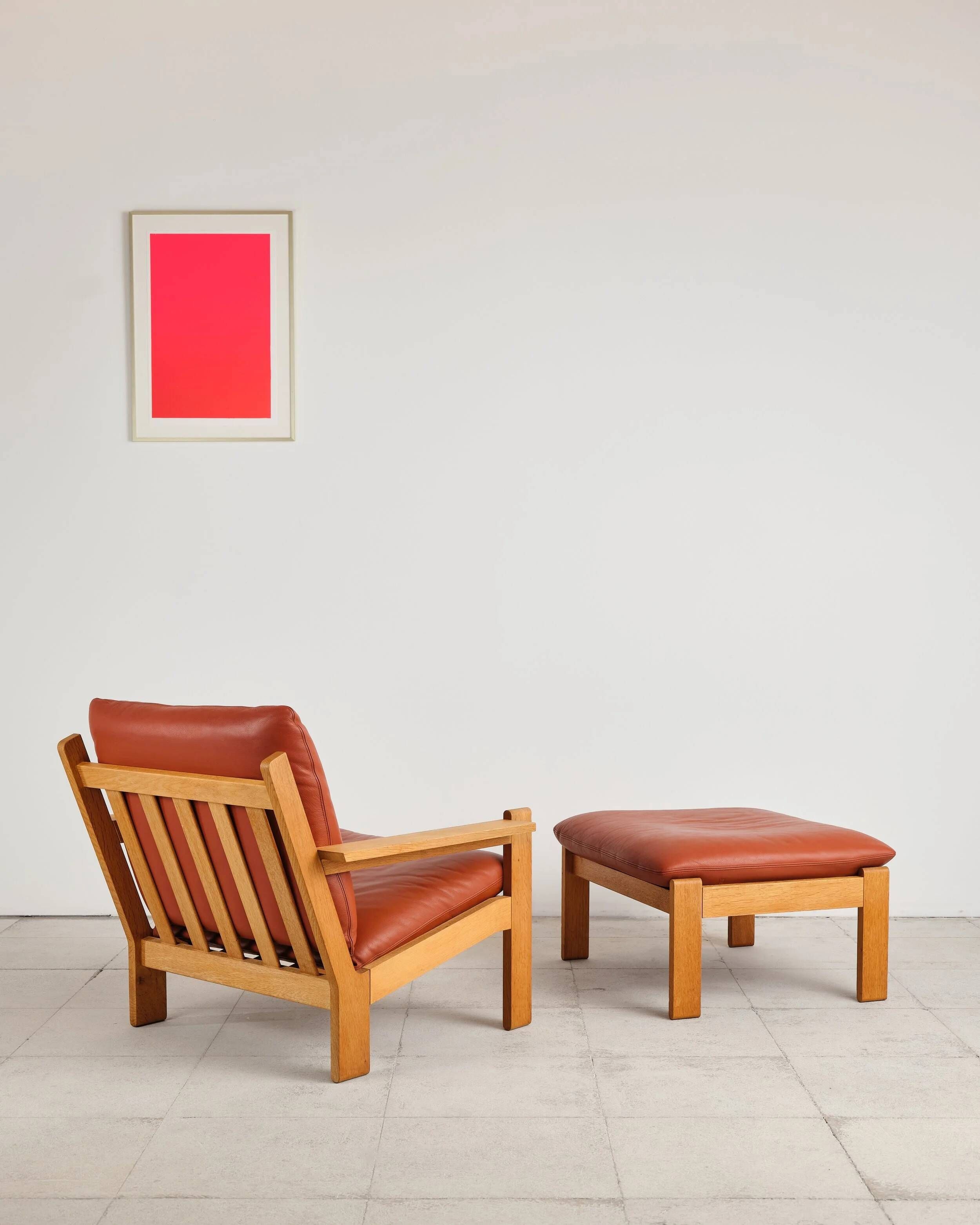 Brutalist armchair and ottoman by Tage Poulsen, Denmark, 1970s.