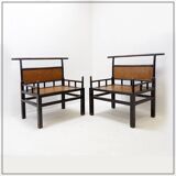 Pair of "meditation" chairs in lacquered wood and rattan - Japan, early 20th century