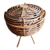 Travailleuse couture osier rotin boule 1960