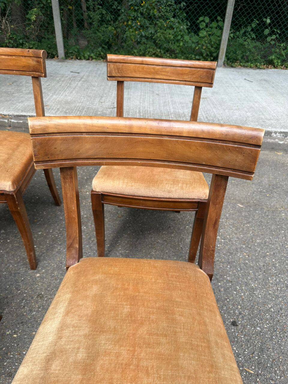 4 chaises de salle à manger en velours et bois massif, époque XIXème