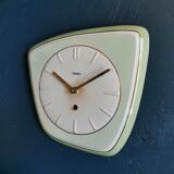 Vintage ceramic clock asymmetrical silent wall clock "Diehl golden green"