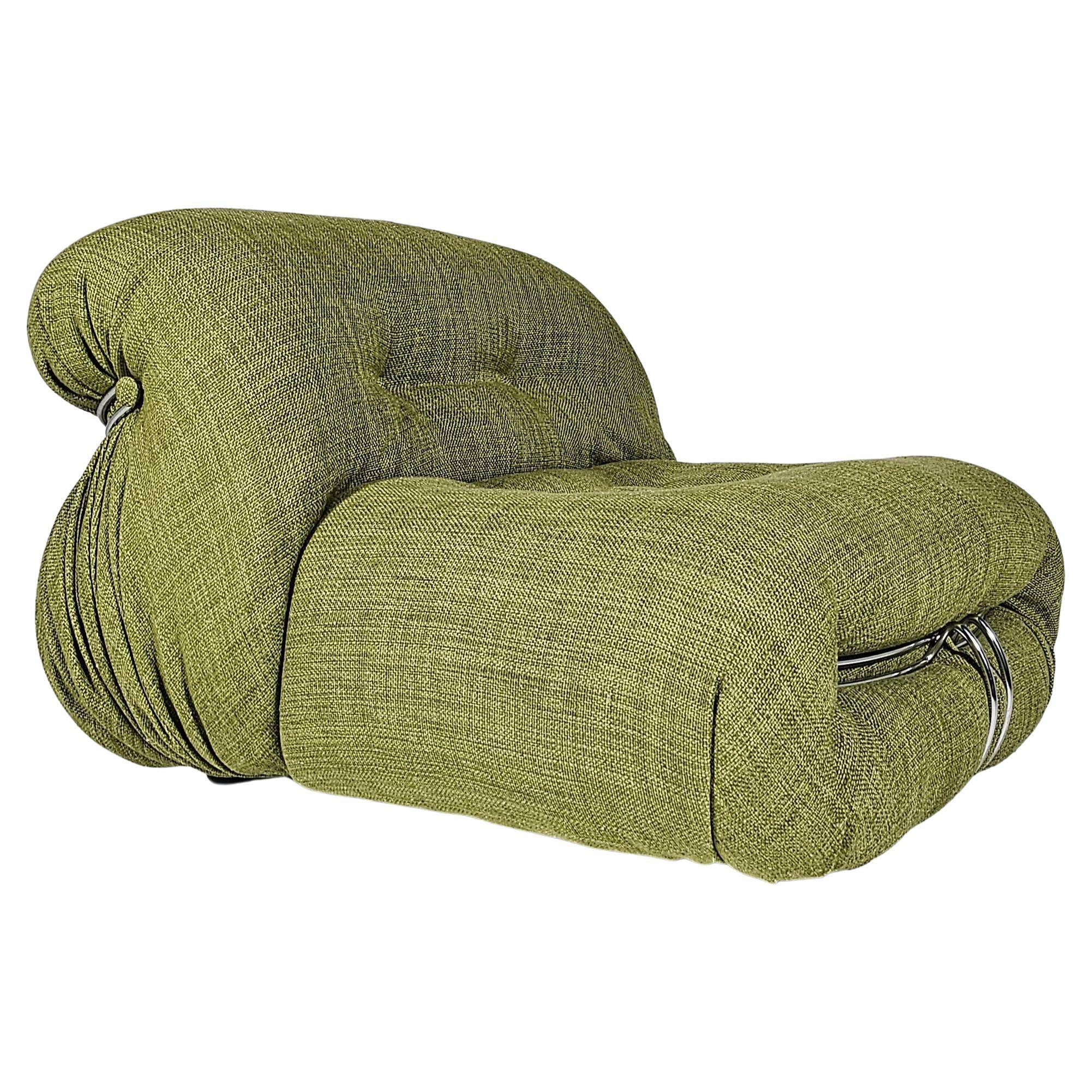 Green linen Soriana chaise longue, Afra & Tobia Scarpa, Cassina, 1970