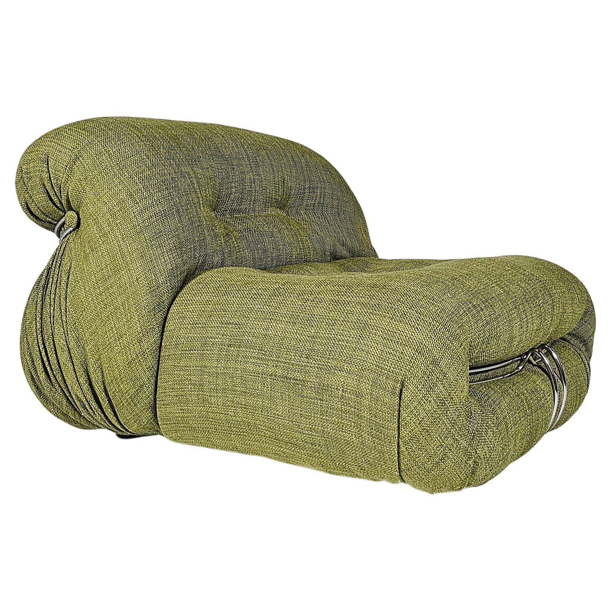 Green linen Soriana chaise longue, Afra & Tobia Scarpa, Cassina, 1970