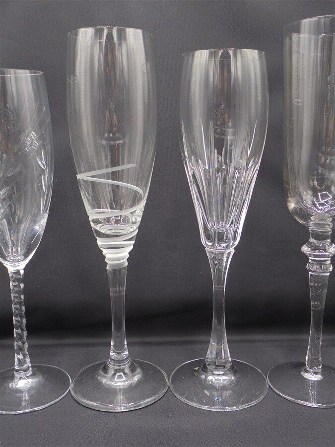 Set of 6 mismatched champagne flutes