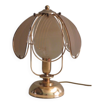 Brass table lamp with smoked glass panels, Belgium 1970