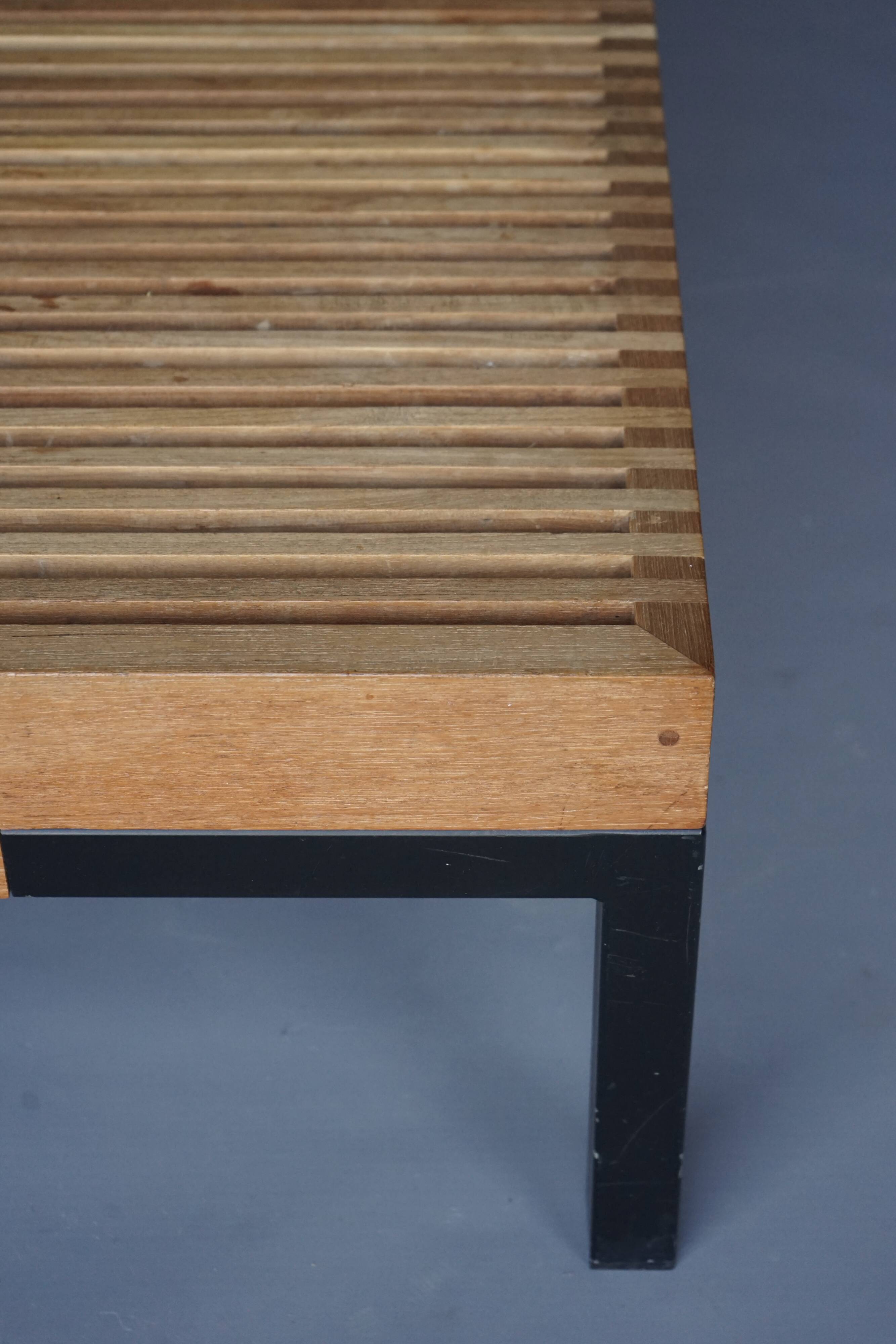 Table basse vintage à lattes en teck et métal, 1960