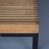 Table basse vintage à lattes en teck et métal, 1960