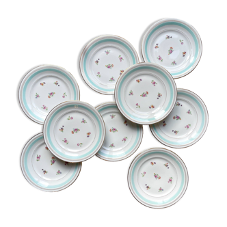 9 Small vintage Céranord LP porcelain plates Blue Flower pattern 1950