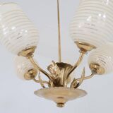 Mid-century brass and glass pendant light by Sario, Finland, 1950s.