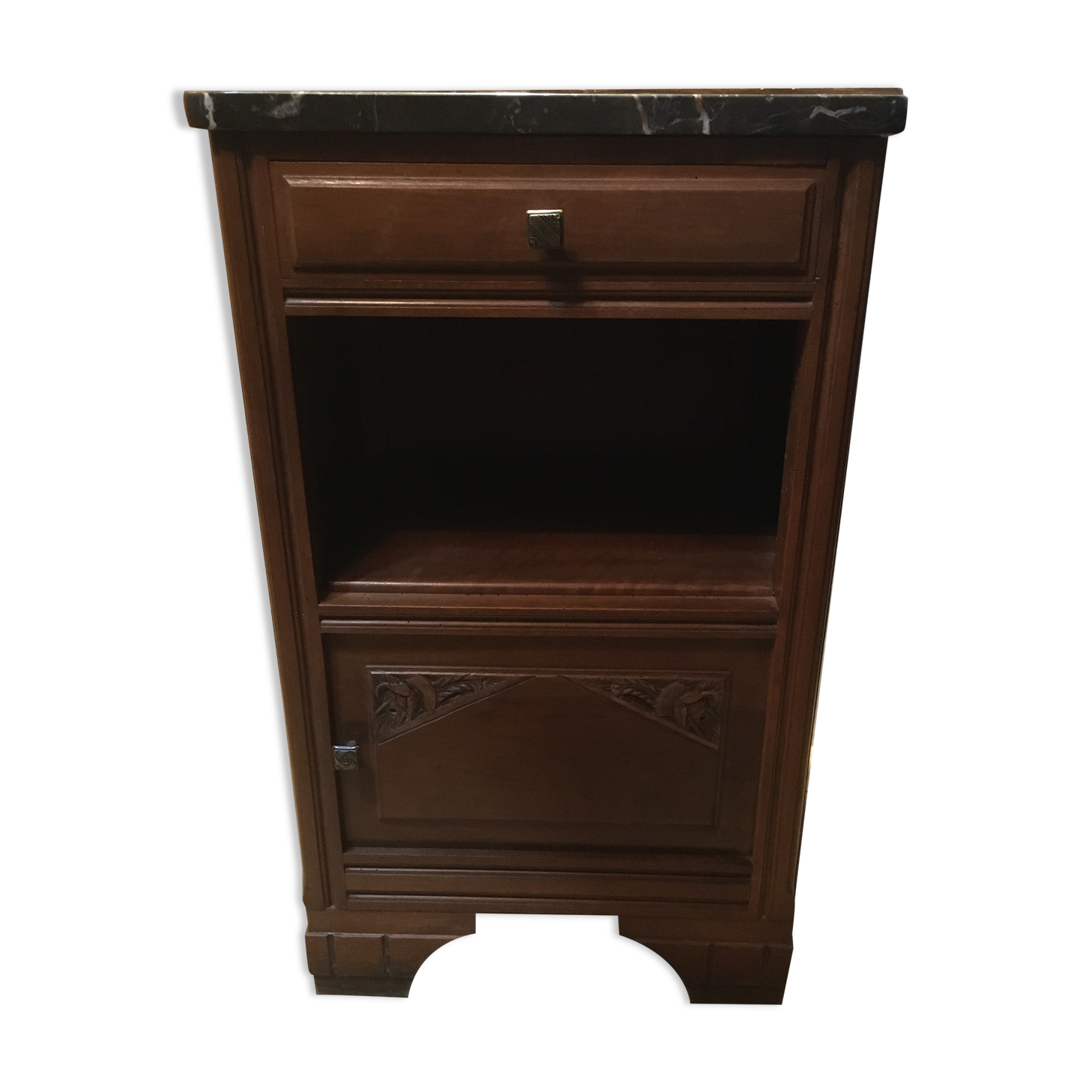 Chevet en chêne massif et marbre noir