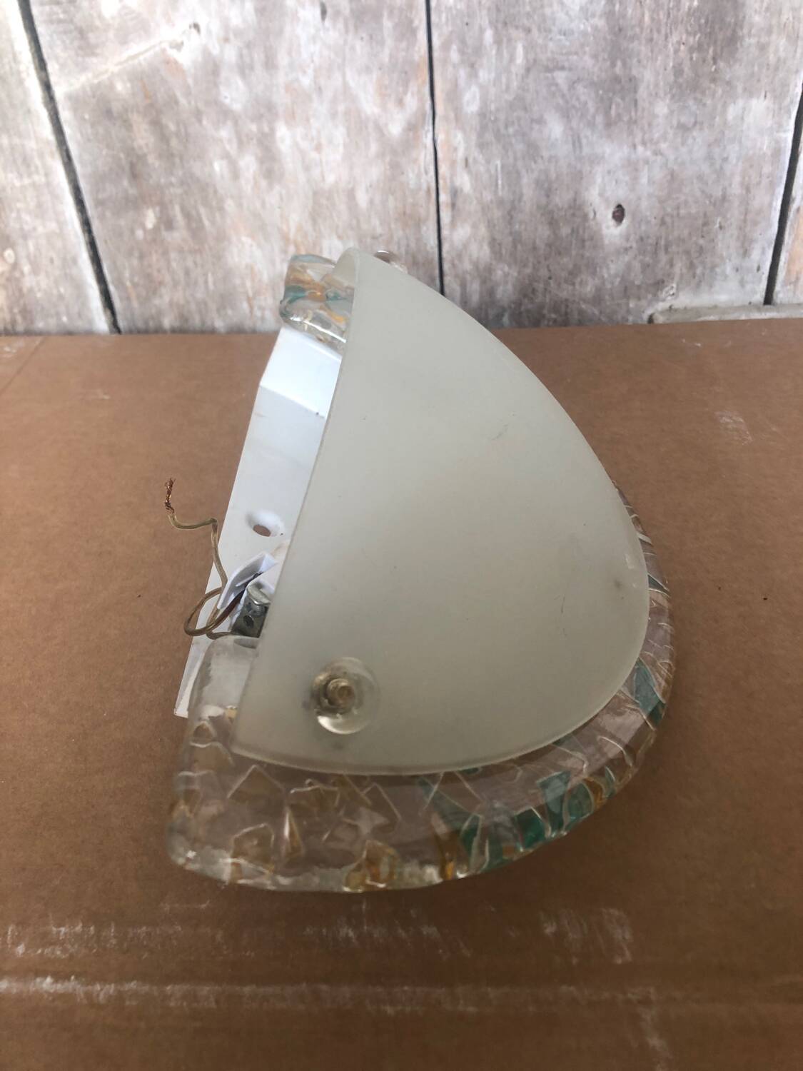 Old half moon wall lamp fabas luce molded glass
