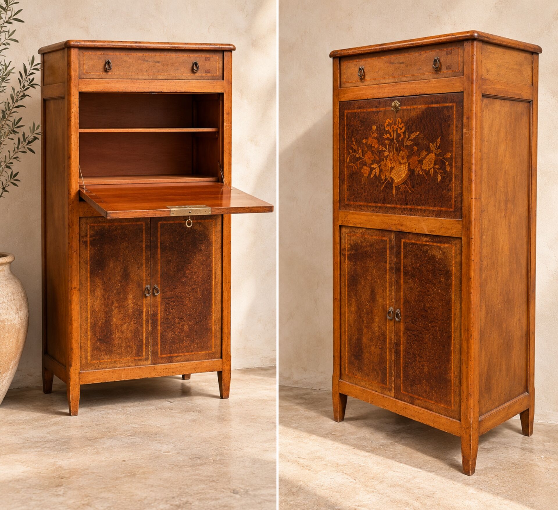 Antique marquetry secretary in Louis XVI style – late 19th / early 20th century