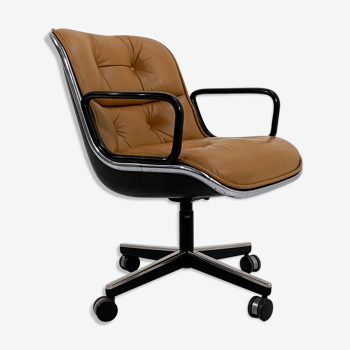 Office chair on camel leather wheels by Charles Pollock for Knoll, 1970