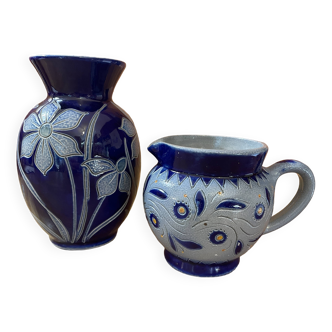 Lot of two small gres d'alsace betschdorf schmitter vases floral decor
