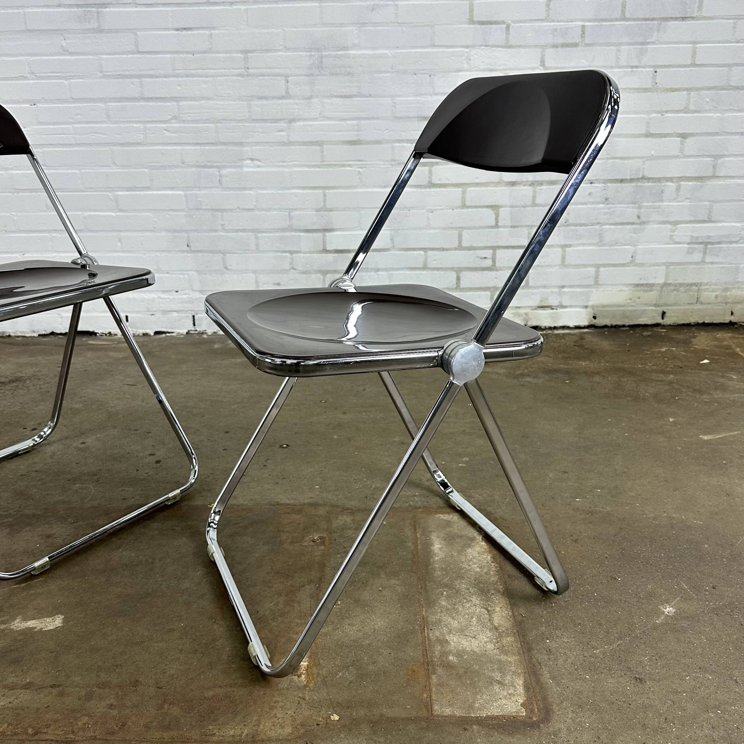 Italian Plia folding chairs brown by Giancarlo Piretti for Castelli
