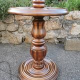 Turned wooden floor lamp with lampshade