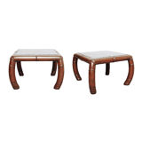 Faux Bamboo And Grey Marble Side Table Hollywood Regency Boho