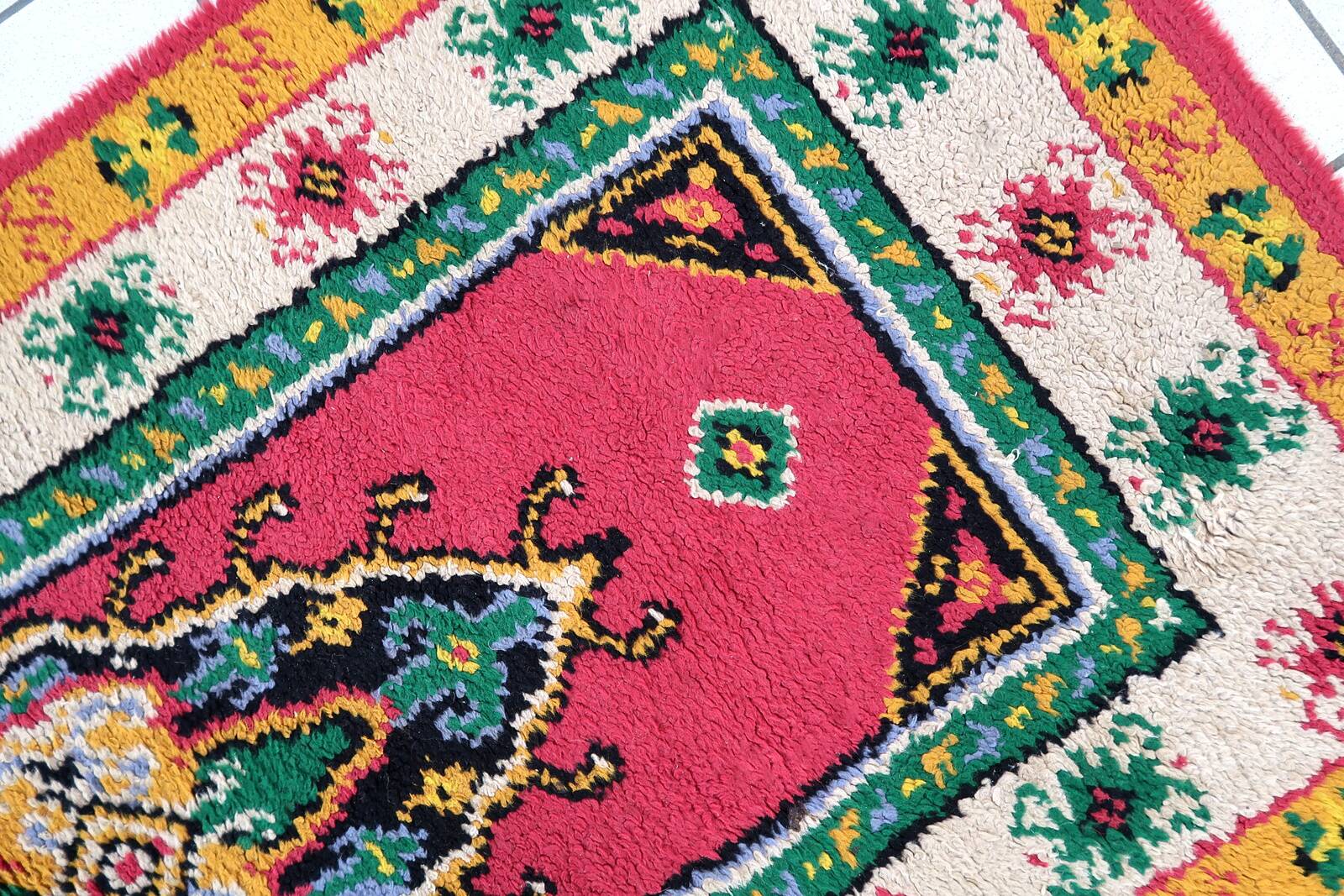 Tapis vintage français Savonnerie en laine – 90 x 176 cm – Années 1960