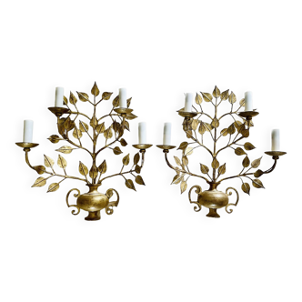 Pair of golden foliage wall lights circa 1960