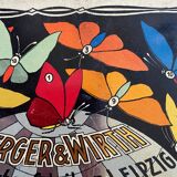 Plaque lithographiée ancienne Berger&Wirth Farbenfabriken à motifs de papillons