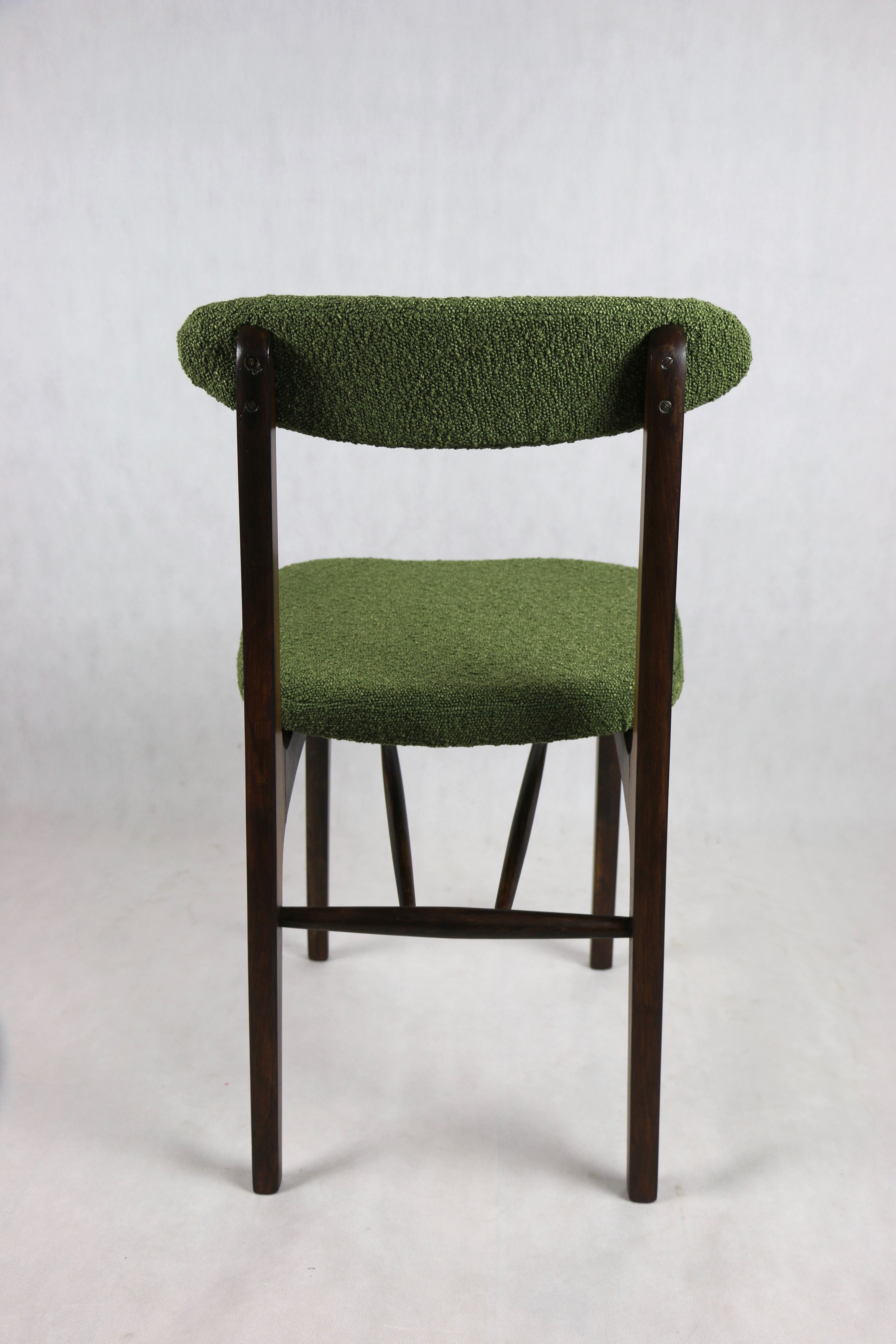 Green olive boucle dining chair from rajmund halas, 1970s,