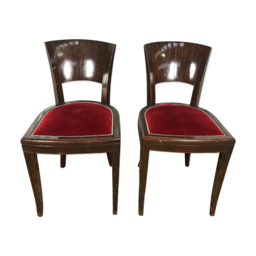Paire de chaises époque Art Déco velours rouge