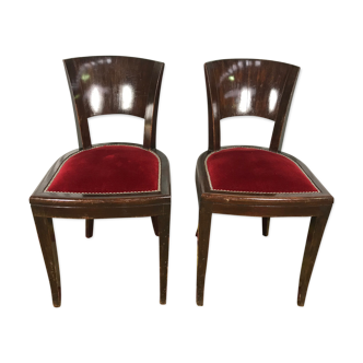 Pair of age Art Deco red velvet chairs