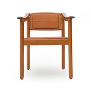 Wood and leather chairs, 1970s, set of 4