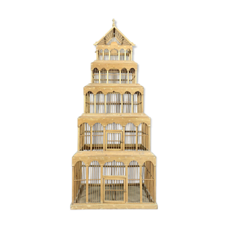 Natural wooden bird cage depicting a palace has 5 levels.