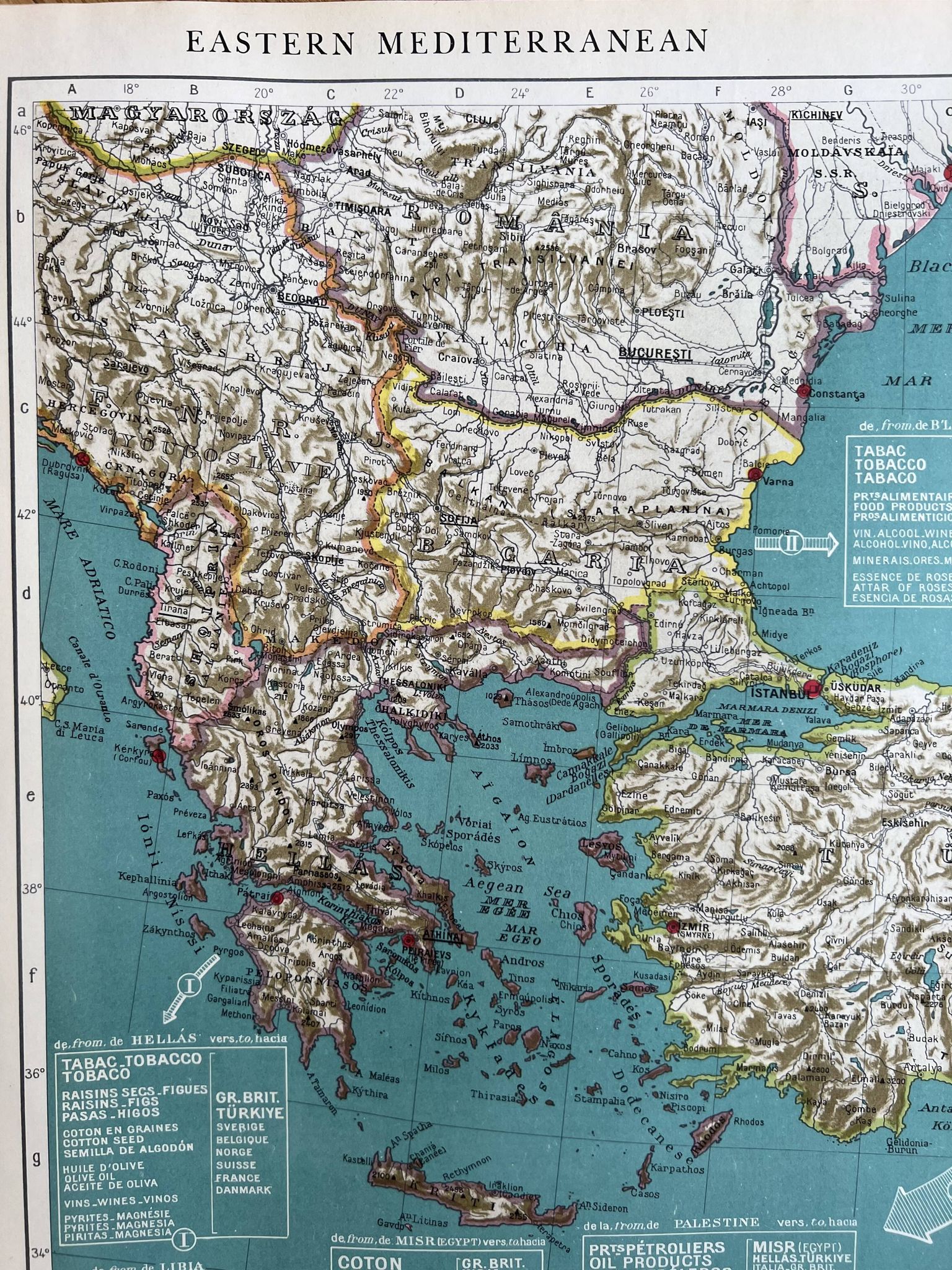 Old map Eastern Mediterranean — Trade flows 1946 | Greece,