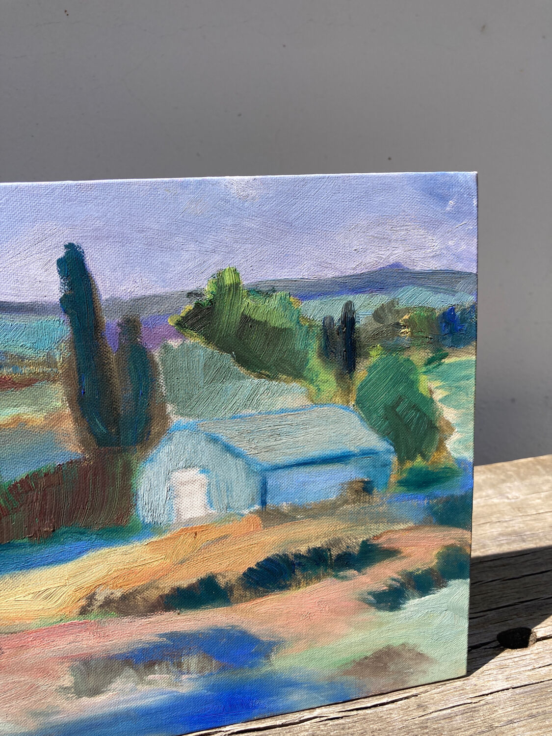 Mediterranean Provencal landscape / expressionist painting / oil painting on wood panel