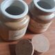 Duo of glazed stoneware mustard pots with label and corks, armand bizouard, amora, 1950