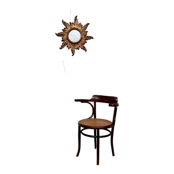 Fauteuil de bureau bistrot Fischel cannée cannage vintage 1950