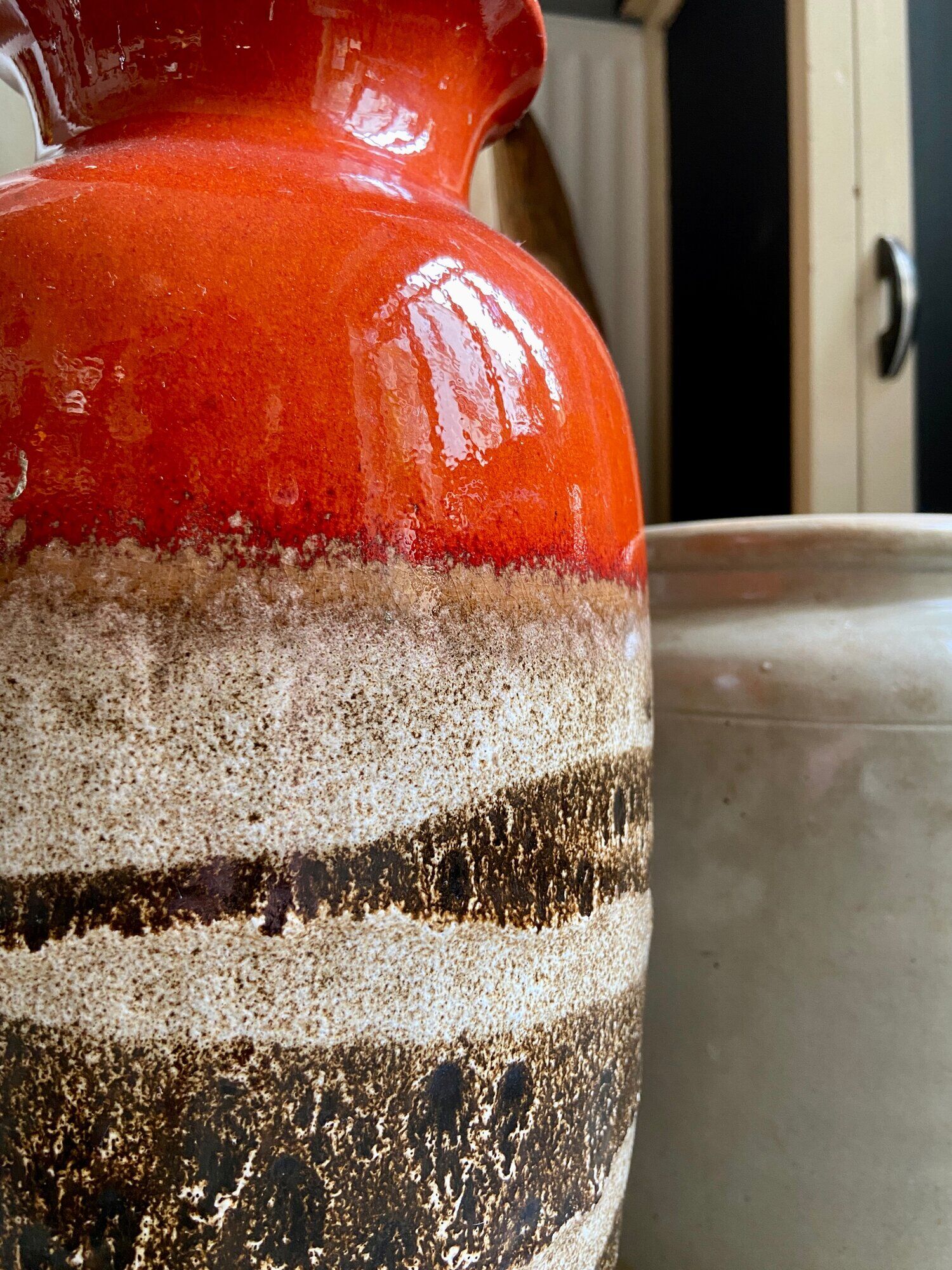 W. Germany vase in orange and beige glazed ceramic
