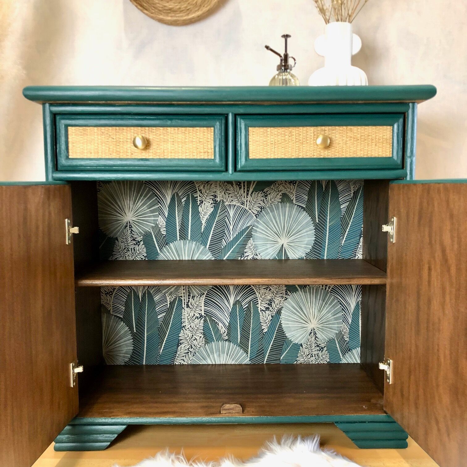Commode rotin années 70