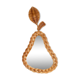 Pear-shaped woven wicker mirror